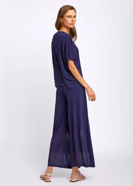 Bohem Tarz Crop Lacivert Triko Pantolon - 6