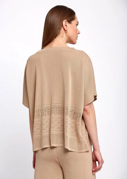 Bohem Tarz Oversize Bej Triko Üst - 3