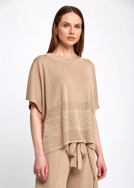 Bohem Tarz Oversize Bej Triko Üst - 4