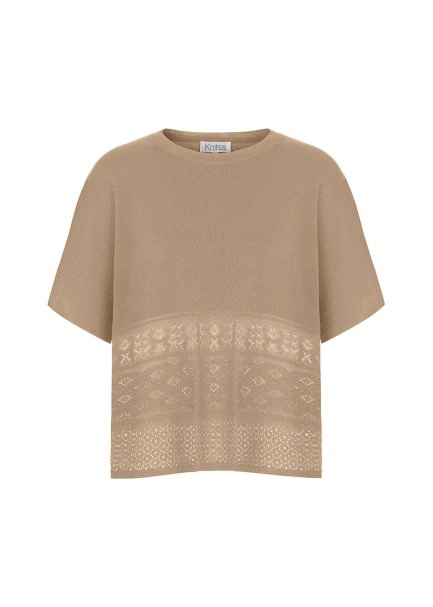 Bohem Tarz Oversize Bej Triko Üst - 8