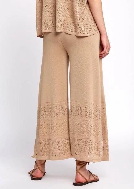 Bohemian Cropped Beige Knit Pants - 3
