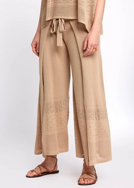 Bohemian Cropped Beige Knit Pants - 4