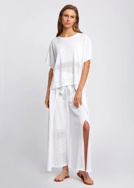 Bohemian Cropped White Knit Pants - 5