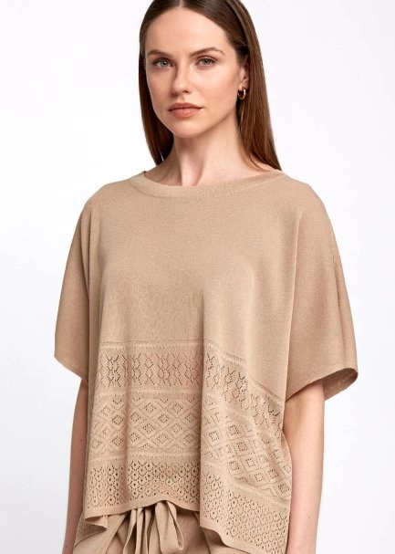 Bohemian Oversize Beige Knit Top - 6