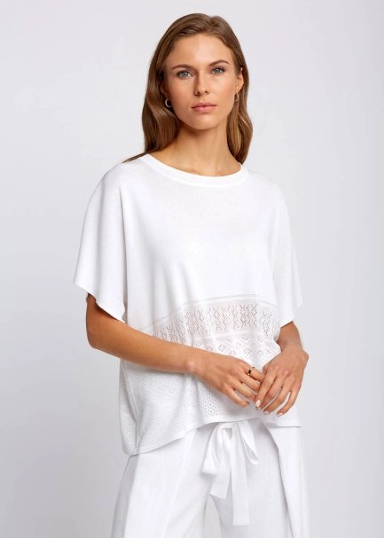 Bohemian Oversize White Knit Top - 1