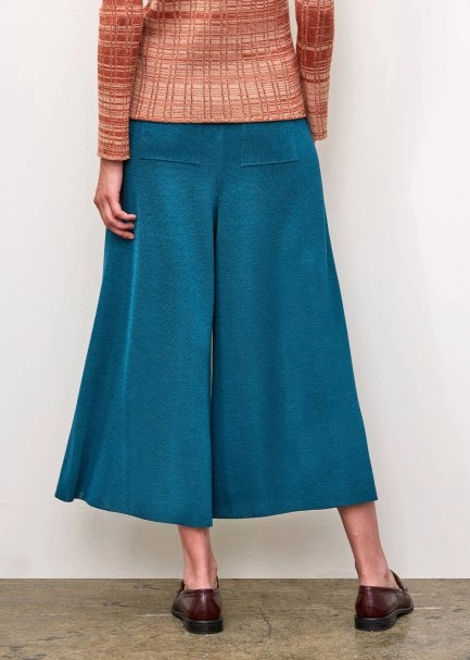 Bol Kesim Crop PETROL RENGİ Triko Pantolon - 3