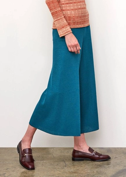 Bol Kesim Crop PETROL RENGİ Triko Pantolon - 4