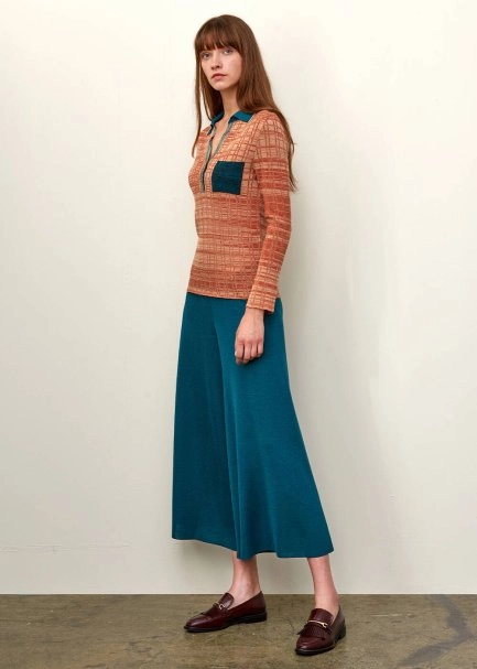Bol Kesim Crop PETROL RENGİ Triko Pantolon - 5