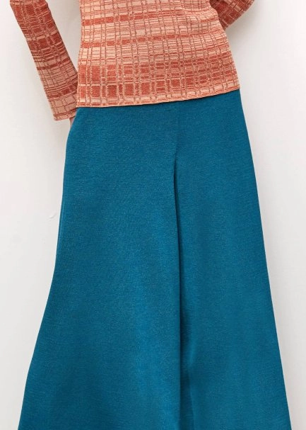 Bol Kesim Crop PETROL RENGİ Triko Pantolon - 6