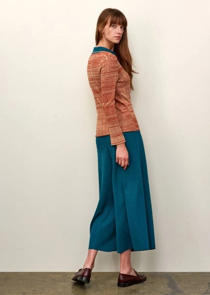 Bol Kesim Crop PETROL RENGİ Triko Pantolon - 7