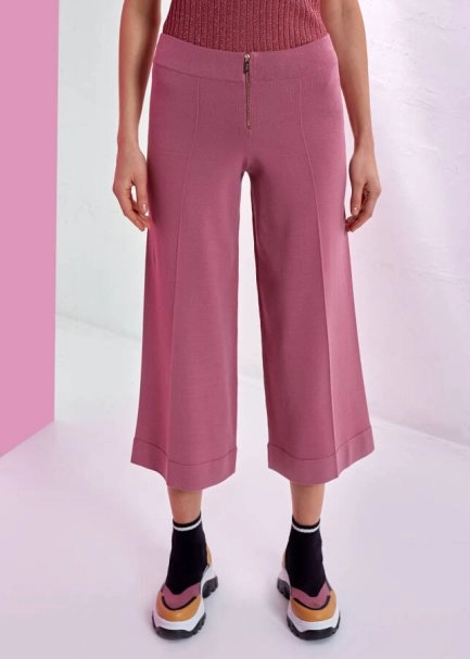 Geniş Paça Pembe Trıko Pantolon - 1