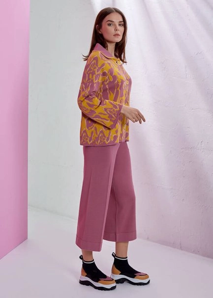 Geniş Paça Pembe Trıko Pantolon - 2