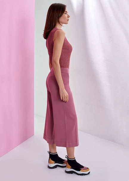 Geniş Paça Pembe Trıko Pantolon - 4
