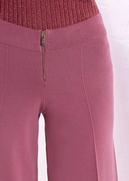Geniş Paça Pembe Trıko Pantolon - 5