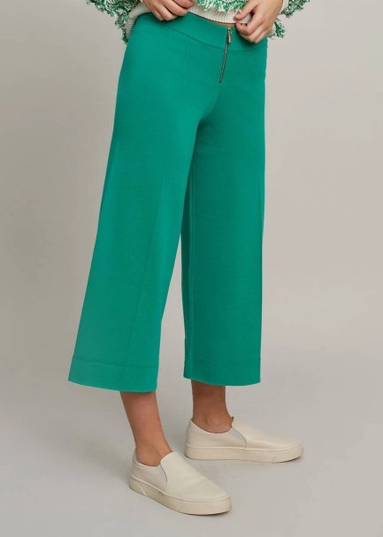 Geniş Paça Yeşil Trıko Pantolon - 6