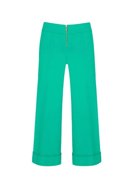Geniş Paça Yeşil Trıko Pantolon - 8