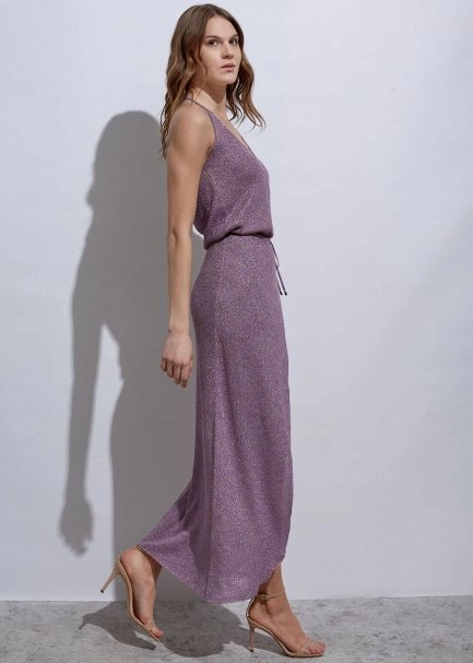 Boyundan Bağlamalı Lila Triko Elbise - 2