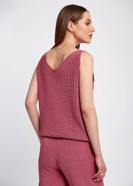 Braid Detailed Sleeveless Pink Knit Top - 3