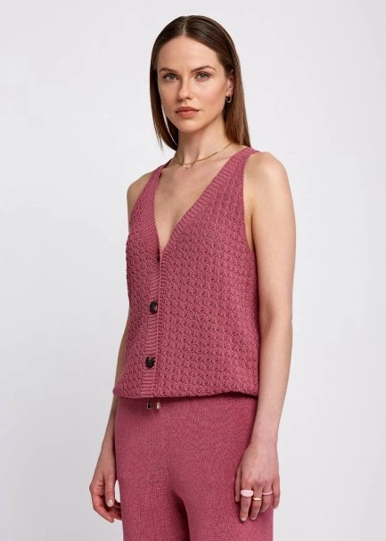 Braid Detailed Sleeveless Pink Knit Top - 4