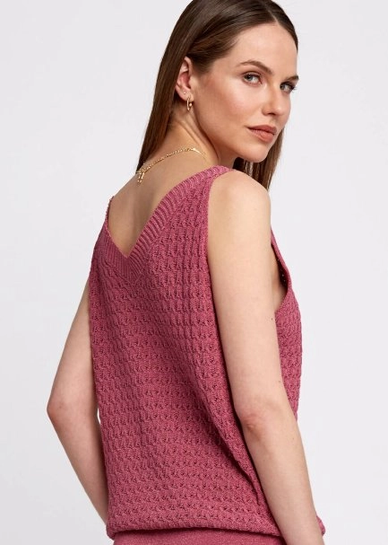 Braid Detailed Sleeveless Pink Knit Top - 6