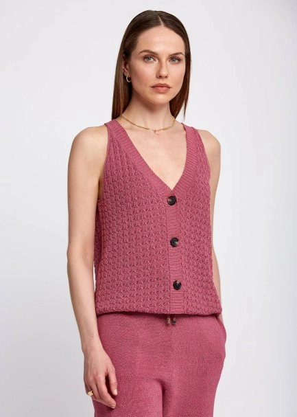 Braid Detailed Sleeveless Pink Knit Top - 1