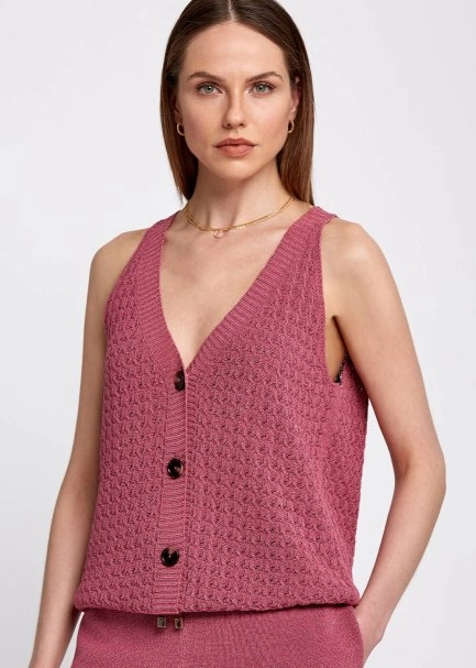 Braid Detailed Sleeveless Pink Knit Top - 7