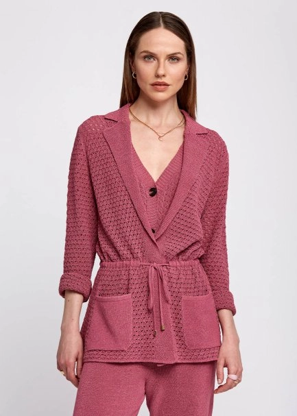 Braided Detail Pink Knit Jacket - 1