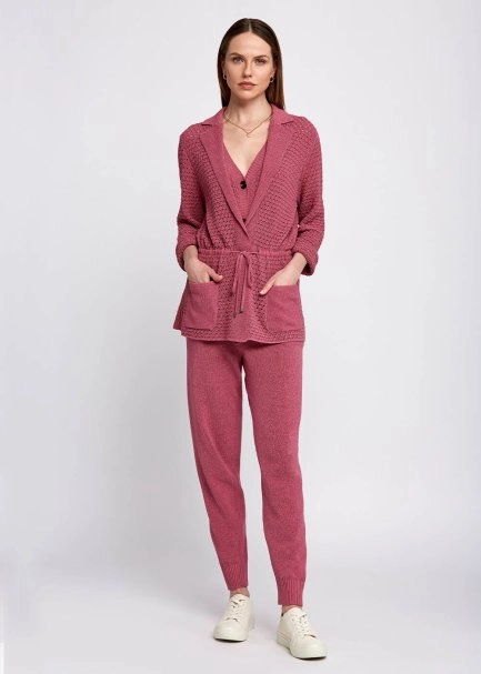 Braided Detail Pink Knit Jacket - 2