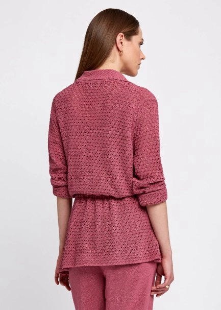 Braided Detail Pink Knit Jacket - 3