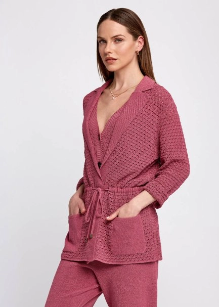 Braided Detail Pink Knit Jacket - 4