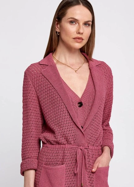 Braided Detail Pink Knit Jacket - 7