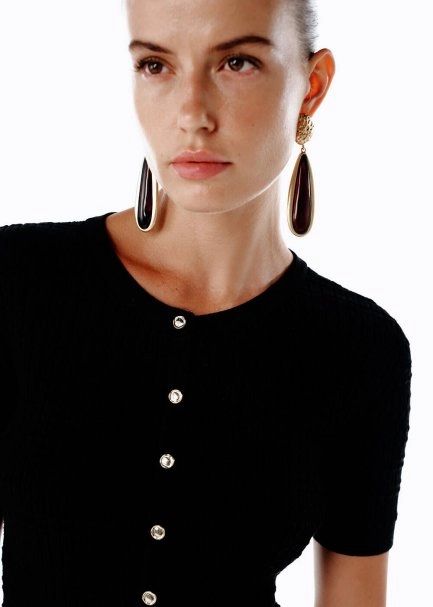 BUTTON CLOSURE BLACK KNIT TOP - 2