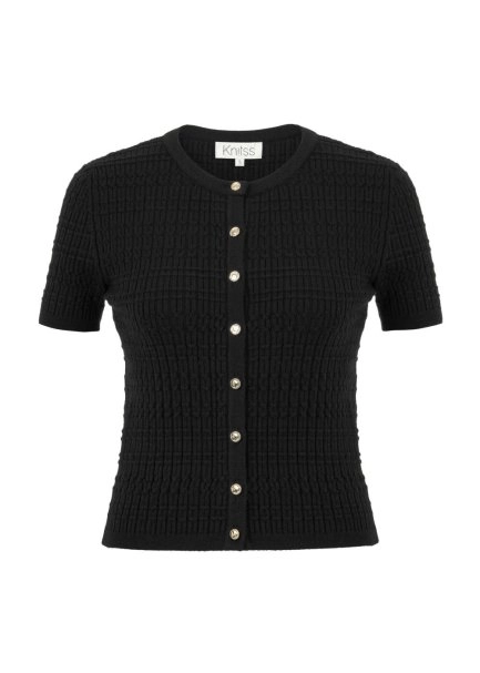 BUTTON CLOSURE BLACK KNIT TOP - 6