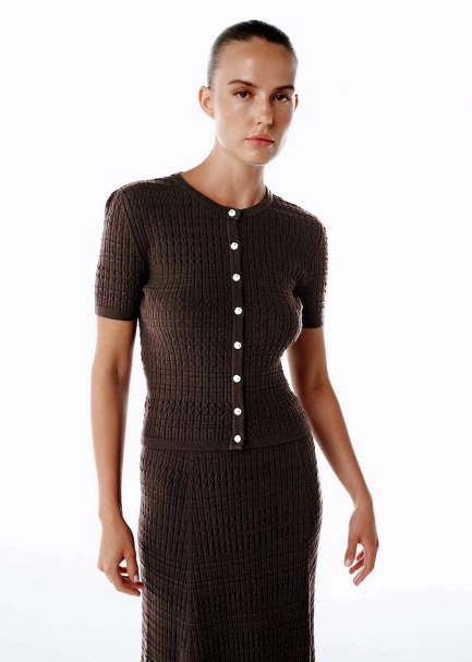 BUTTON CLOSURE COFFEE KNIT TOP - 3