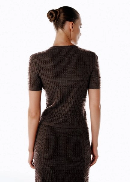 BUTTON CLOSURE COFFEE KNIT TOP - 5