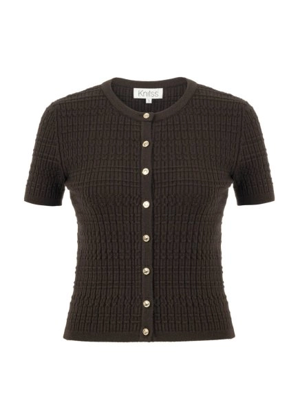 BUTTON CLOSURE COFFEE KNIT TOP - 6