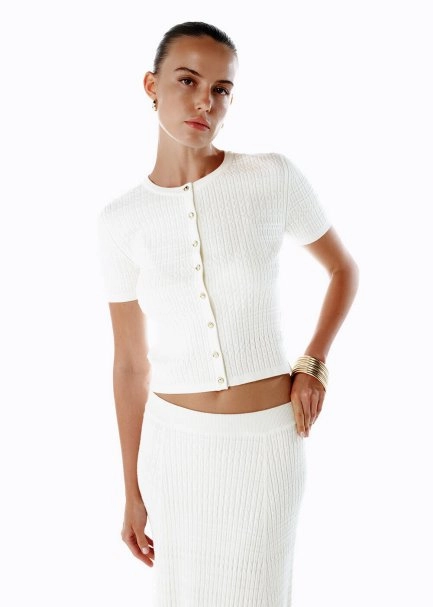 BUTTON CLOSURE ECRU KNIT TOP - 2