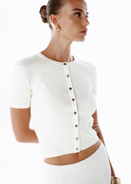 BUTTON CLOSURE ECRU KNIT TOP - 3