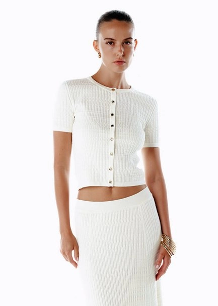 BUTTON CLOSURE ECRU KNIT TOP - 4