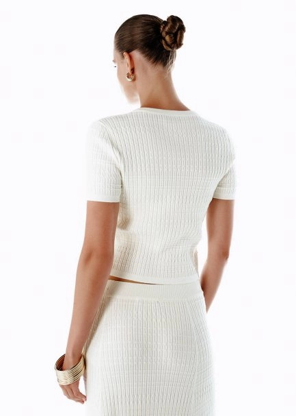 BUTTON CLOSURE ECRU KNIT TOP - 6