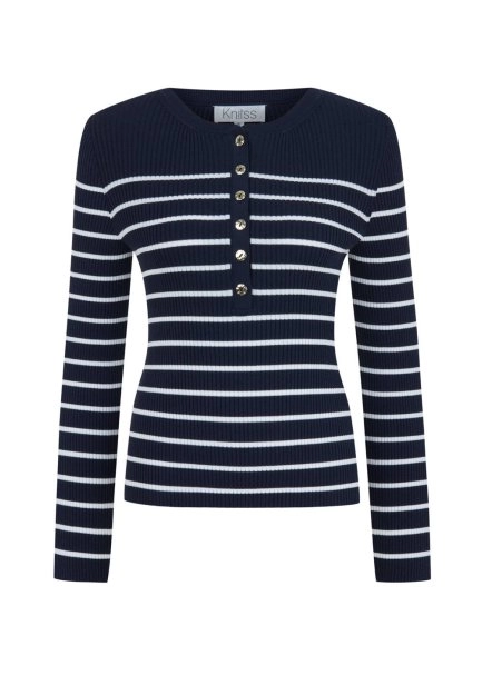 BUTTONED COLLAR NAVY WHITE STRIPED KNIT - 6