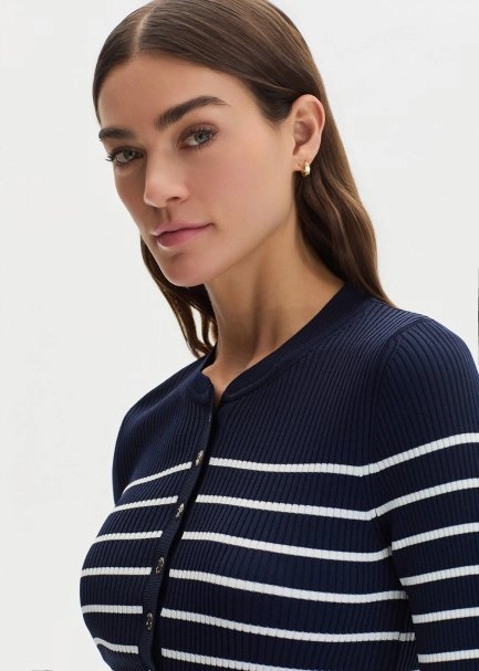 BUTTONED COLLAR NAVY WHITE STRIPED KNIT - 3