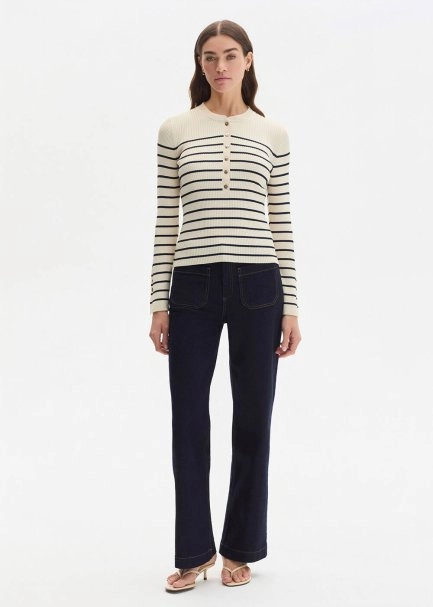 BUTTONED COLLAR SAND NAVY STRIPED KNIT - 2