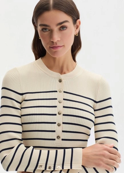 BUTTONED COLLAR SAND NAVY STRIPED KNIT - 3