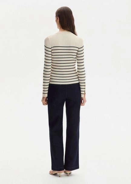 BUTTONED COLLAR SAND NAVY STRIPED KNIT - 5