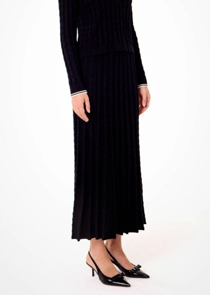 CABLE CONTRAST MIDI LEG BLACK KNIT SKIRT - 3