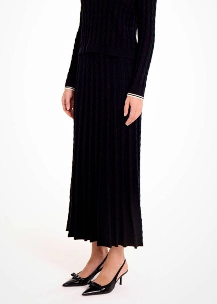 CABLE CONTRAST MIDI LEG BLACK KNIT SKIRT - 4