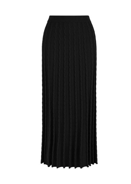 CABLE CONTRAST MIDI LEG BLACK KNIT SKIRT - 6