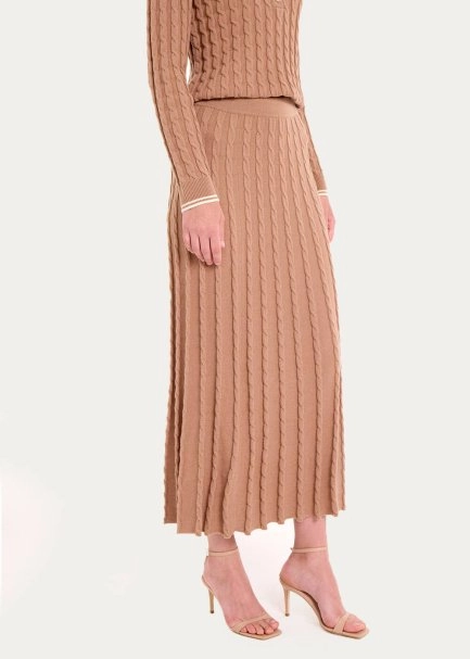 CABLE CONTRAST MIDI LEG CAMEL KNIT SKIRT - 3