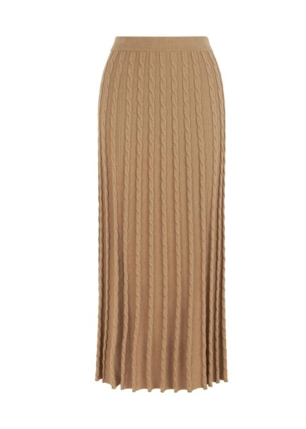 CABLE CONTRAST MIDI LEG CAMEL KNIT SKIRT - 6